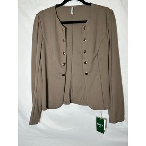 Halara Round Neck Long Sleeve Decorative Button Slim Work Jacket Taupe SZ M NWT